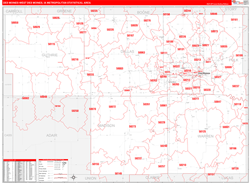 Des Moines-West Des Moines Metro Area Wall Map Red Line Style 2024
